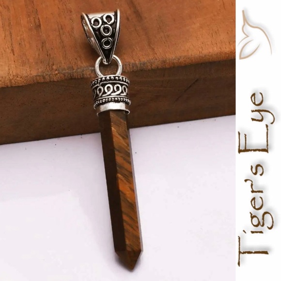 COOL Tiger's Eye Pointed Hexagon Pencil Handmade Pendant - Picture 5 of 7